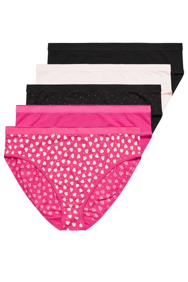 Yours Curve 5 Pack Pink Heart Print Full Briefs