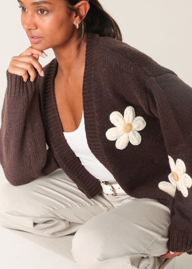 Blue Vanilla Brown Daisy Large Flower Cardigan