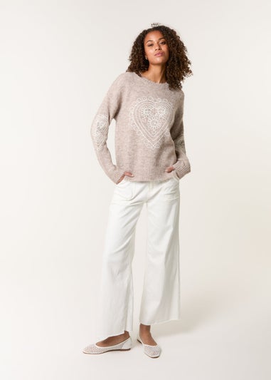 Blue Vanilla Beige Jumper With Embroidered Heart