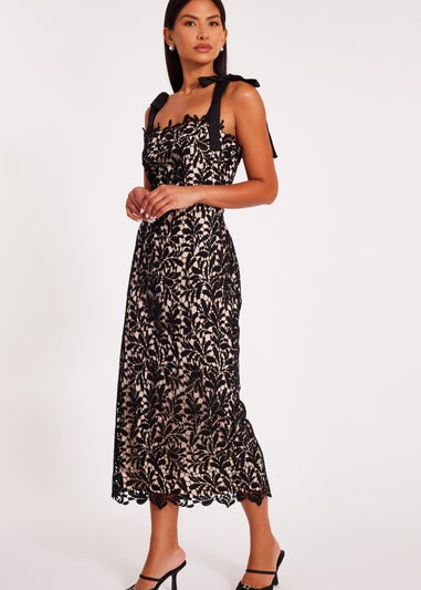 Quiz Black Crochet Lace Midi Dress