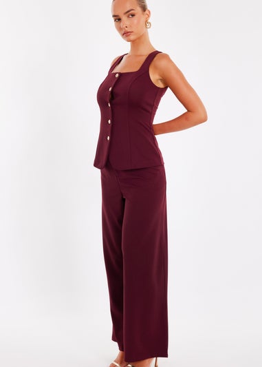 Quiz Burgundy Button Front Waistcoat