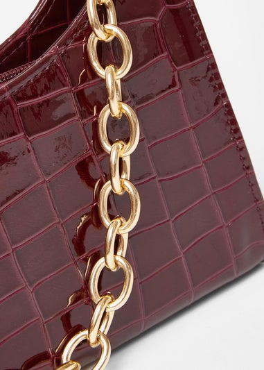 Quiz Burgundy Croc Chain Strap Shoulder Bag