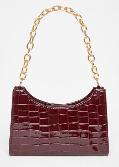 Quiz Burgundy Croc Chain Strap Shoulder Bag