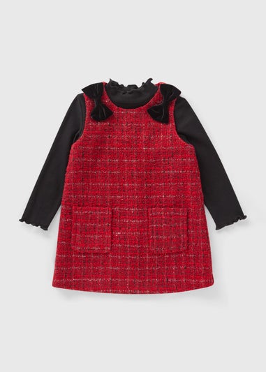 Girls Red Boucle Pinafore Set (1-7 Years)