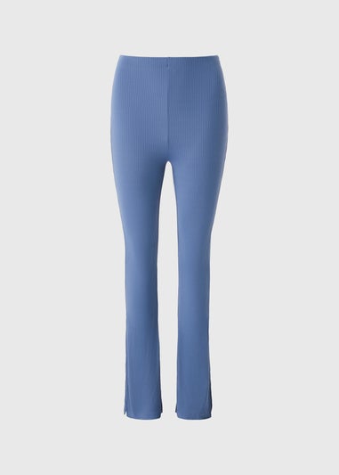 Blue Ribbed Kickflared Leggings