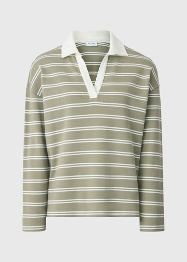 Sage Green Stripe Rugby Polo Sweatshirt