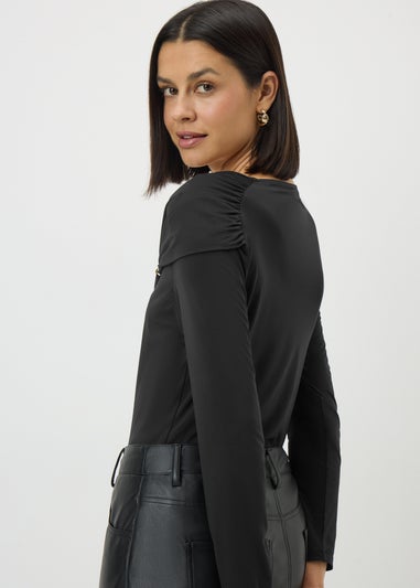 Black Hardware Drape Long Sleeve Top