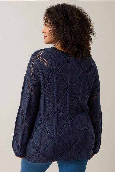 Evans Curve Navy Blue Diamond Pointelle Jumper