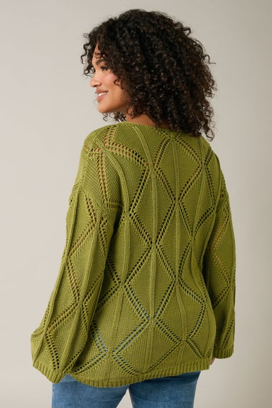 Evans Curve Olive Green Diamond Pointelle Jumper