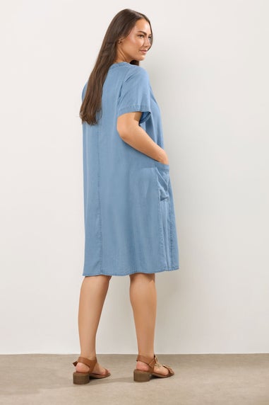 Evans Curve Light Blue Lyocell Denim Pocket Dress