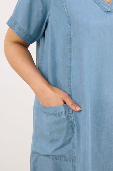 Evans Curve Light Blue Lyocell Denim Pocket Dress