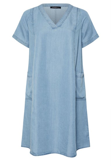Evans Curve Light Blue Lyocell Denim Pocket Dress
