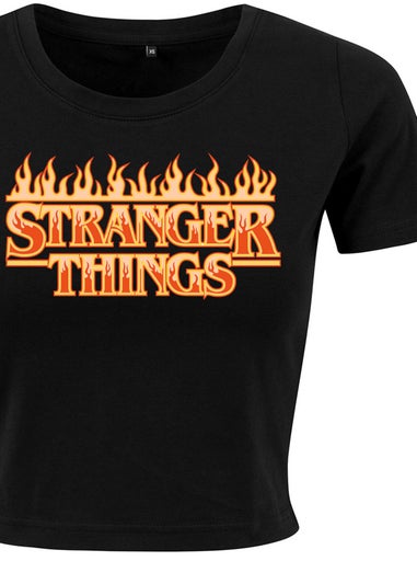 Stranger Things Fire Logo Black Graphic Cropped T-Shirt