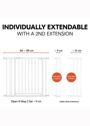 Hauck White Open N Stop 2 Set & 9cm Extension Bed Rails