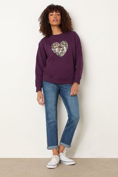 M&Co Berry Purple Animal Print Heart Sweatshirt
