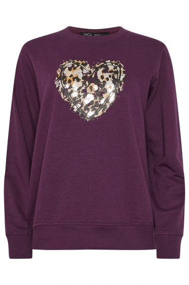 M&Co Berry Purple Animal Print Heart Sweatshirt