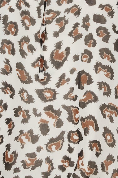 M&Co Natural Brown Leopard Print Tie Neck Blouse