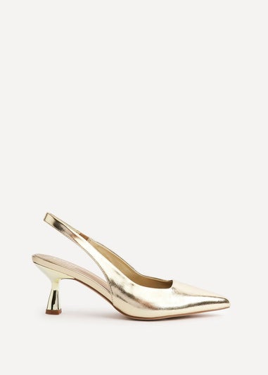 Linzi Izzie Wide Fit Gold Faux Leather Sling Back Low Court Heel