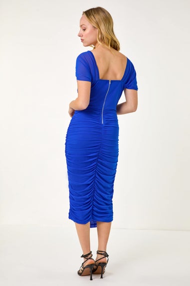 Dusk Royal Blue Bardot Ruched Midi Dress