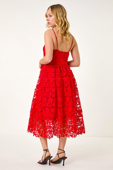Dusk Red Crochet V-Neck Cami Midi Dress