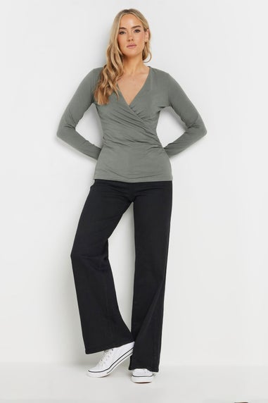 Long Tall Sally Grey Long Sleeve Wrap Top