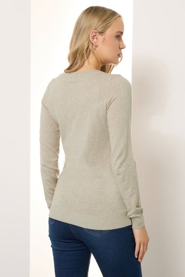 Long Tall Sally Natural Brown Marl Knit V-Neck Jumper