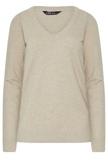 Long Tall Sally Natural Brown Marl Knit V-Neck Jumper