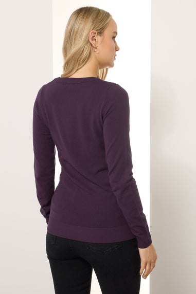 Long Tall Sally Dark Purple Knit V-Neck Jumper