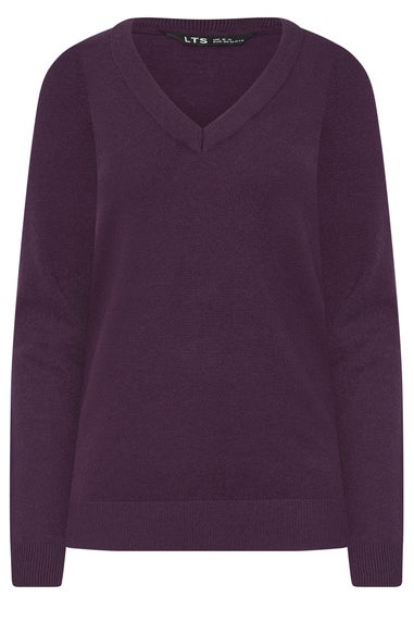 Long Tall Sally Dark Purple Knit V-Neck Jumper