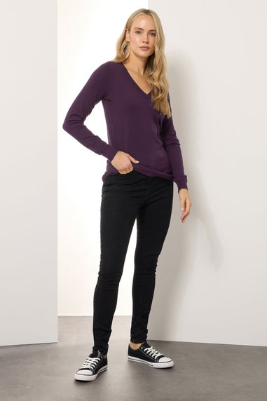 Long Tall Sally Dark Purple Knit V-Neck Jumper