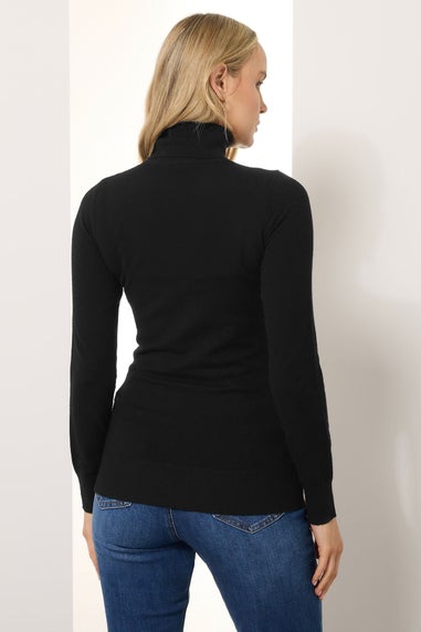 Long Tall Sally Black Knitted Roll Neck Jumper
