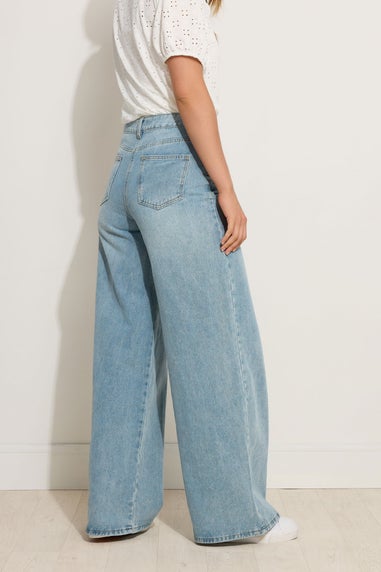 Long Tall Sally Blue Light Wash Wide Leg Palazzo Jeans