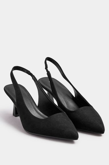 Yours Black Slingback Kitten Heels In Extra Wide EEE Fit