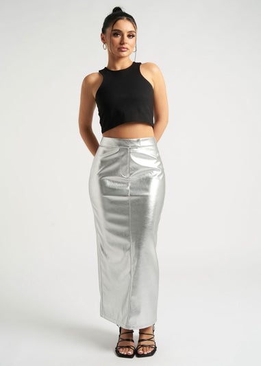 Urban Bliss Silver Maxi PU Skirt
