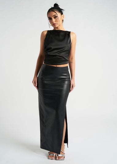 Urban Bliss Black Maxi Side Split PU Skirt