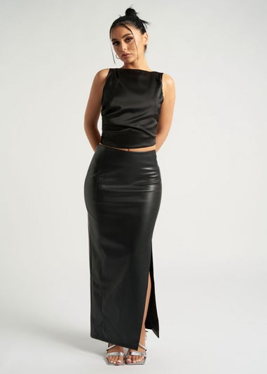 Urban Bliss Black Maxi Side Split PU Skirt