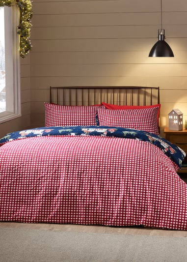 Catherine Lansfield Blue Christmas Ski Village Reversible Duvet Cover Set