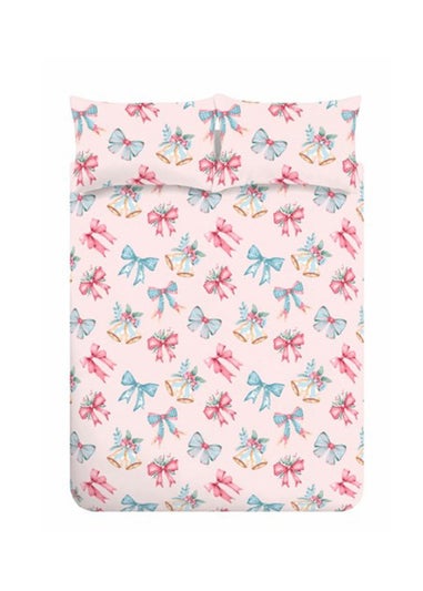 Catherine Lansfield Pink Christmas Bows & Bells Reversible Duvet Cover Set