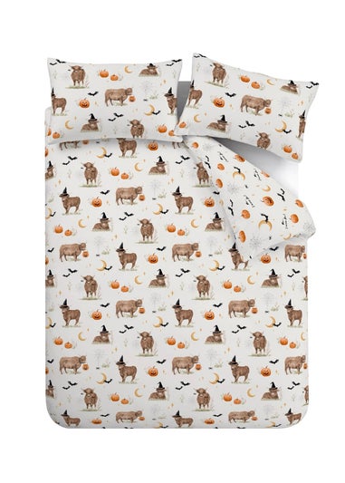 Catherine Lansfield Natural Halloween Highland Cow Reversible Duvet Cover Set