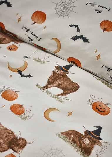 Catherine Lansfield Natural Halloween Highland Cow Reversible Duvet Cover Set