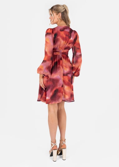 Lovedrobe Floral Burnout Long Sleeve V Neck Mini Dress