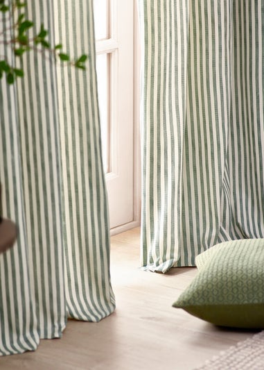 Yard Hebden Stripe Cotton Pencil Pleat Curtains Forest