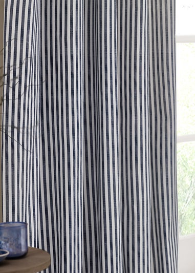 Yard Hebden Stripe Cotton Pencil Pleat Curtains Navy