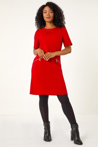 Roman Red Petite Zip Detail Pocket Shift Dress