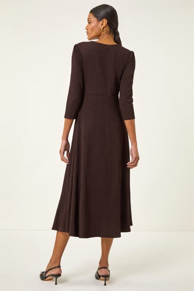 Roman Chocolate Textured Wrap Midi Dress