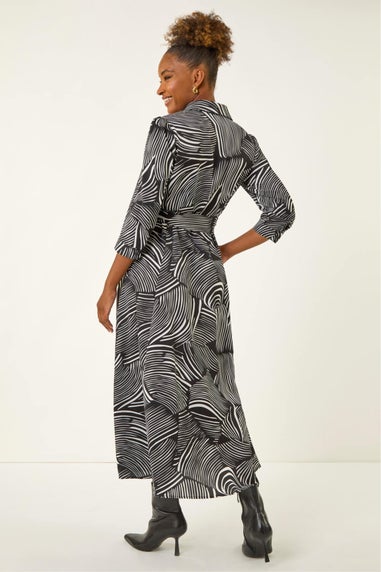 Roman Black Abstract Print Midi Shirt Dress