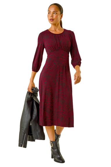 Roman Wine Petite Abstract Swirl Midi Dress