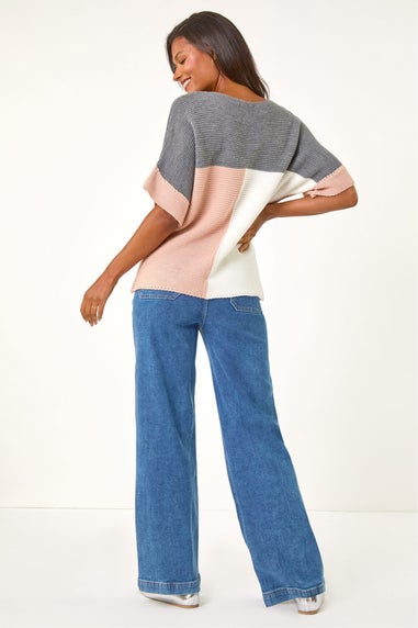 Roman Light Pink Colour Block Knitted Jumper