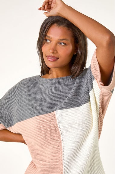 Roman Light Pink Colour Block Knitted Jumper
