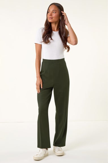 Roman Khaki Petite Straight Leg Ponte Stretch Trouser